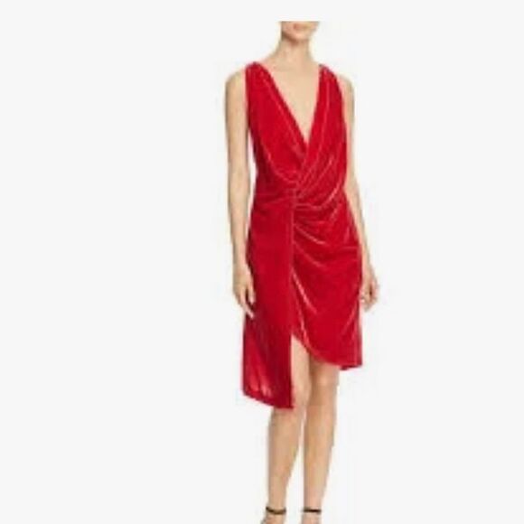 KENNETH COLE Velvet Twist Front Sleeveless Dress- 4- soft- plunging V neck- red - Picture 1 of 11